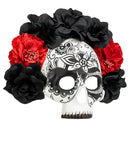 Dia De Los Muertos Skull Mask With Black & Red Roses