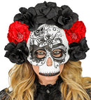 Dia De Los Muertos Skull Mask With Black & Red Roses