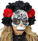 Dia De Los Muertos Skull Mask With Black & Red Roses