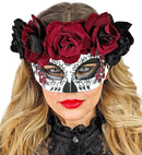 Dia De Los Muertos Eyemask With Black & Burgundy Roses