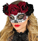 Dia De Los Muertos Eyemask With Black & Burgundy Roses