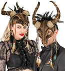 Shaman Bull Skull Mask With Feathers