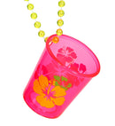 Neon Pink Hibiscus Shot Glass Beaded Necklace