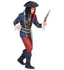 Pirate Captain  Coat With Vest & Shirt, Pants, Belt With Buckle & Sash, Boot Covers, Hat With Bandana 