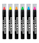 Set Of 6 Neon Make-Up Pencils In Window Box  2 X Neon Pink, 1 Yellow, 1 Orange, 1 Green, 1 Blue  - 21 Ml