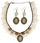 Steampunk Lace Choker & Cameo Earrings