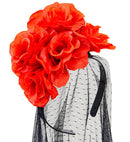 Black Veil With Red Roses Headpiece