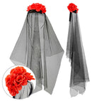 Black Veil With Red Roses Headpiece