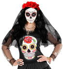 Black Veil With Red Roses Headpiece