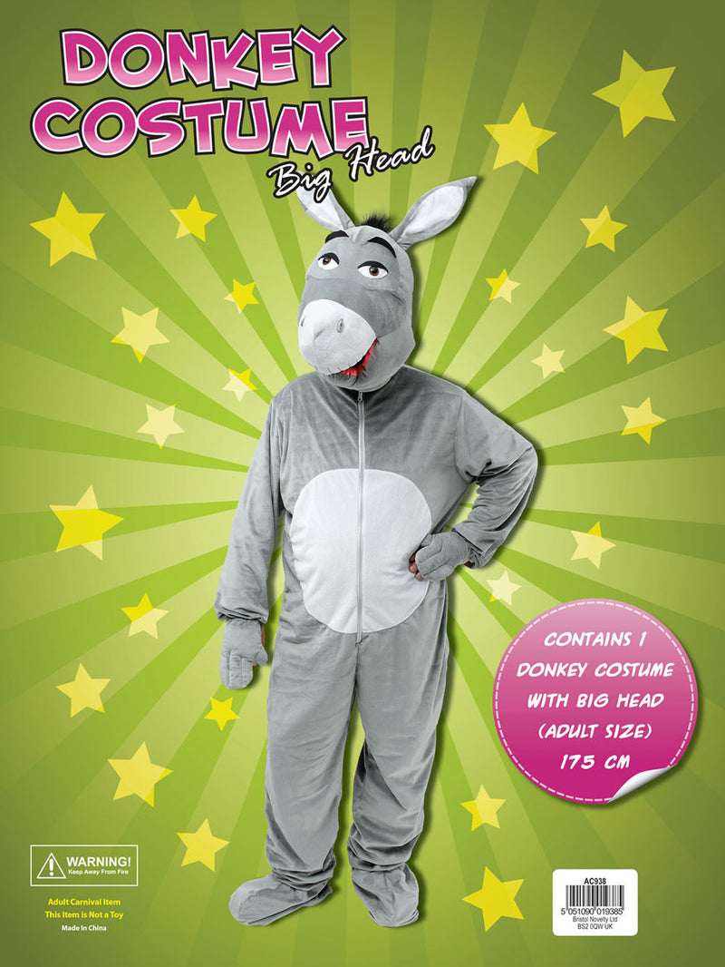 Donkey Costume Big Head Adult Grey Mascot Suit
