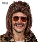 Wig With Moustache Mullet Brown In Box