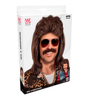 Wig With Moustache Mullet Brown In Box