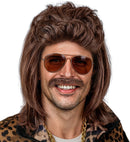 Wig With Moustache Mullet Brown In Box