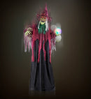 Sound Sensor Activated Animated Talking & Laughing Witch With Blinking Red Led Light Eyes & Color Changing Light-Up Crystal Ball 170 Cm - Speaks 3 Different Rhymes 
