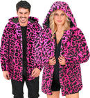 Neon Pink Animalier Leopard Plush Hooded Coat