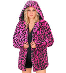 Neon Pink Animalier Leopard Plush Hooded Coat