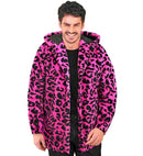 Neon Pink Animalier Leopard Plush Hooded Coat