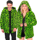 Neon Green Animalier Leopard Plush Hooded Coat
