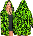 Neon Green Animalier Leopard Plush Hooded Coat