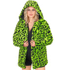 Neon Green Animalier Leopard Plush Hooded Coat