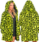 Neon Yellow Animalier Leopard Plush Hooded Coat