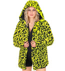 Neon Yellow Animalier Leopard Plush Hooded Coat