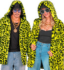 Neon Yellow Animalier Leopard Plush Hooded Coat