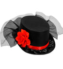Top Hat With Tulle & Rose  12 Cm