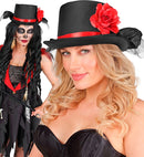 Top Hat With Tulle & Rose  12 Cm