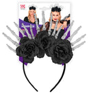 Headpiece Skeleton Hands & Black Roses
