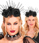 Headpiece Skeleton Hands & Black Roses