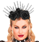 Headpiece Skeleton Hands & Black Roses