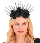 Headpiece Skeleton Hands & Black Roses