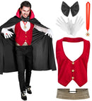 Vampire  Vest, Cummerbund, Bow Tie, Necklace With Medallion, Gloves, Cape 