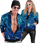 Party Fashion Bomber  Blue Waves Sequin Bomber 