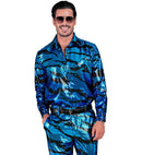 Party Fashion Shirt  Blue Waves Sequin Shirt 