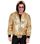 Party Fashion Hooded Bomber  Gold Sequin Hooded Bomber 