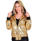 Party Fashion Hooded Bomber  Gold Sequin Hooded Bomber 