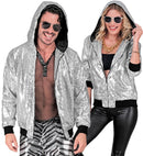 Party Fashion Hooded Bomber  Silver Sequin Hooded Bomber 