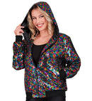 Party Fashion Hooded Bomber  Multicolor Sequin Hooded Bomber 