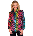 Party Fashion Shirt  Rainbow Animalier Tiger Sequin Shirt 