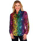 Party Fashion Shirt  Rainbow Animalier Leopard Sequin Shirt 