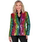 Party Fashion Jacket  Rainbow Animalier Leopard Sequin Jacket 