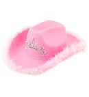 Pink Cowgirl Hat With Tiara & Marabou Trim With Silver Tinsel - In Felt