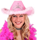 Pink Cowgirl Hat With Tiara & Marabou Trim With Silver Tinsel - In Felt