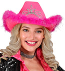 Pink Cowgirl Hat With Tiara & Marabou Trim With Silver Tinsel - In Felt