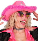 Pink Cowgirl Hat With Tiara & Marabou Trim With Silver Tinsel - In Felt