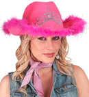 Pink Cowgirl Hat With Tiara & Marabou Trim With Silver Tinsel - In Felt