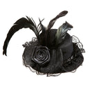 Mini Hats With Flower, Tulle & Feather Black