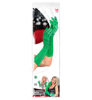 Green Satin Elastane Gloves 40 Cm